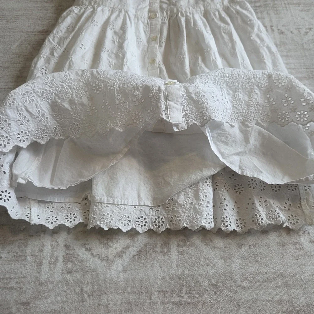 Gap x DOEN Girls Dress Size 10-11 White Eyelet Cotton Midi Tiered Cottagecore